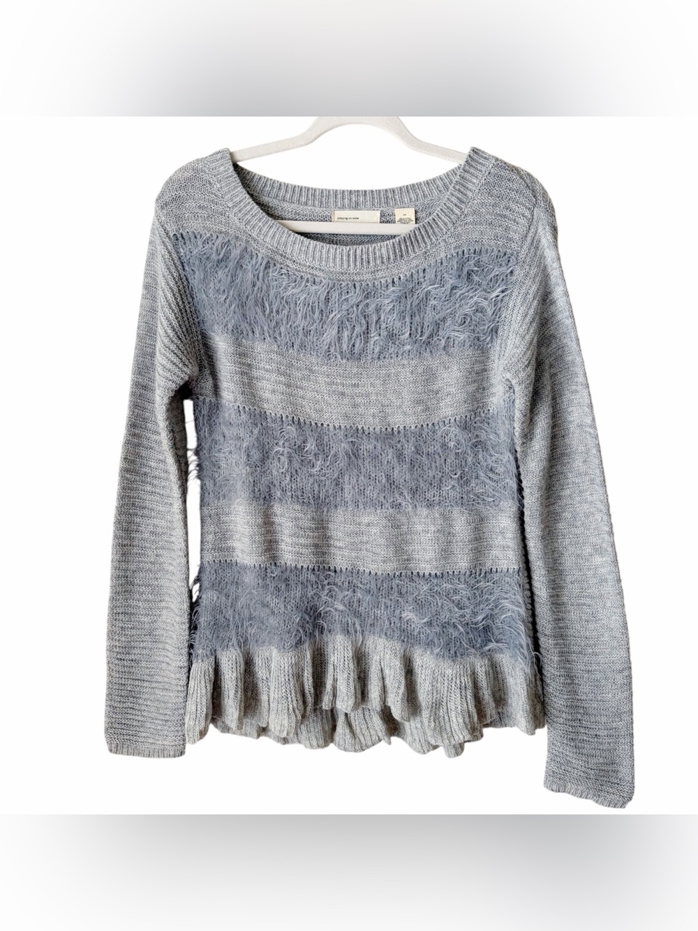 Sleeping On Snow | Wool Blend Nuvola Eyelash Sweater Ruffle Hem Gray Small